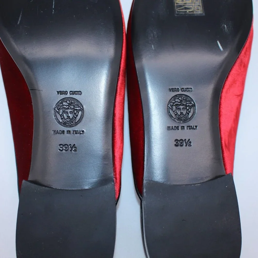 Versace Medusa Red Velvet Crown Loafer Mule Sandals. 39.5 EU / 6.5 US